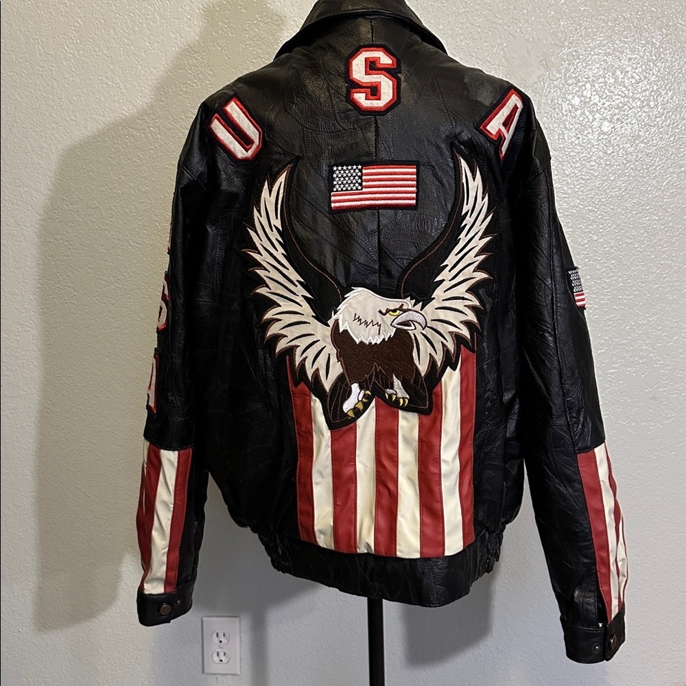 LD FLASH SALE Legacy Americana Leather Patchwork Jacket Flag USA Eagle Amazing